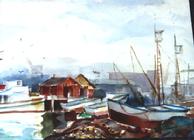 #579 Harbor Scene 14x18 Watercolor